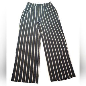 Black Wide-Leg Pants with Cream Vertical Stripes